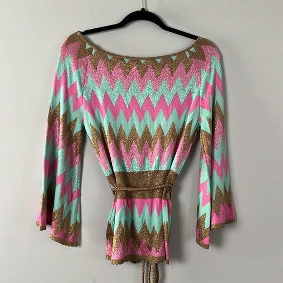 Milly of New York Women's Size Small Sweater Bronze/Gold, Pink and Mint Green - Picture 2 of 8